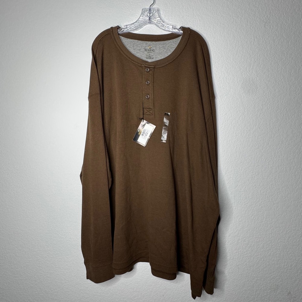 NWT RedHead Chestnut Brown Waffle Knit Thermal Henley Shirt Men's Size 5XL
